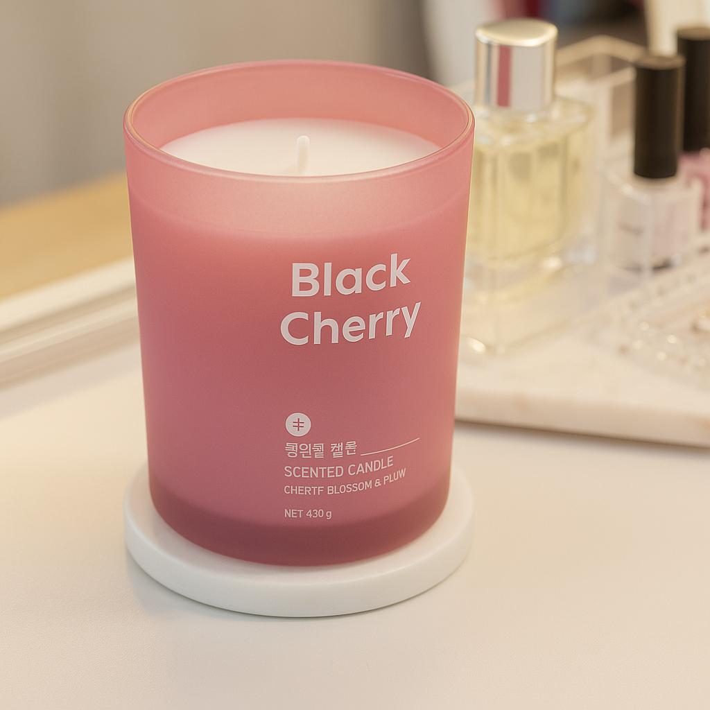 470g Luxury Black Cherry Scented Candle – High-Throw Aroma, Colored Glass Jar with Metal Lid for Lasting Elegance