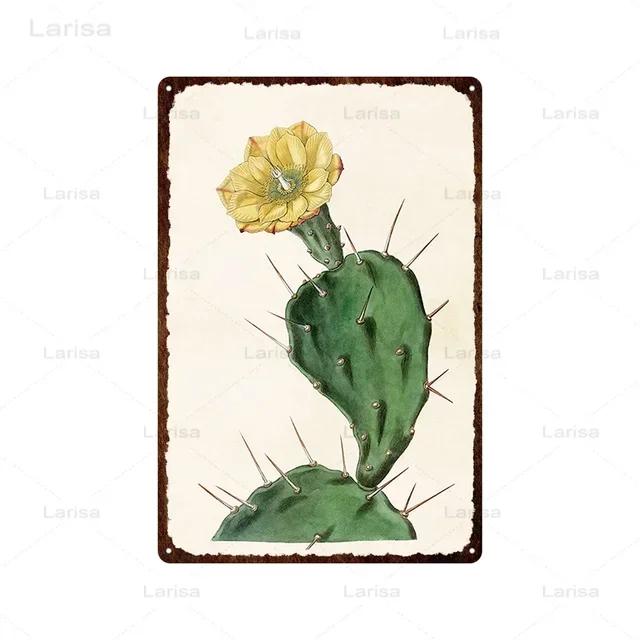 Vintage Floral Metal Plaque  Green Plants  Cactus Tin Sign  Wall Decoration for Garden Kitchen Living Room  Iron Painting Home D