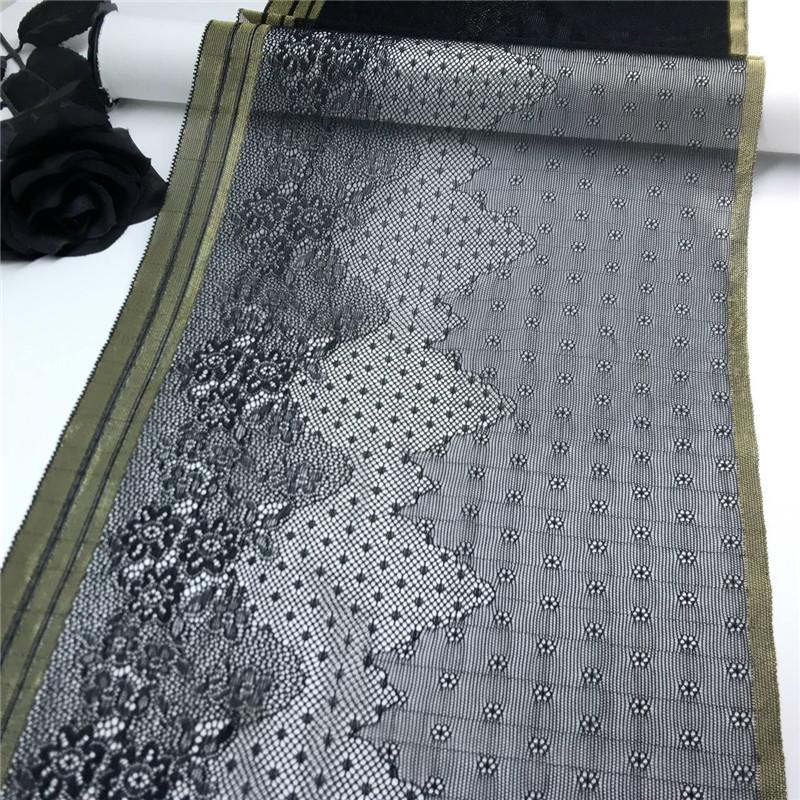 

25cm wide Elastic Lace, Stretchy Spandex Sewing Lace Fabric for Lingerie, Bra, Underwear, Garment & Crafting 1 meter x 25 cm чорний/темно-зелений колір