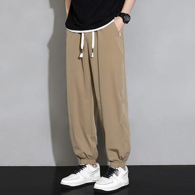Spring Autumn Elastic Waist Casual Fashion Sports Pants Male Solid Color Loose All-match Bandage Trousers Men