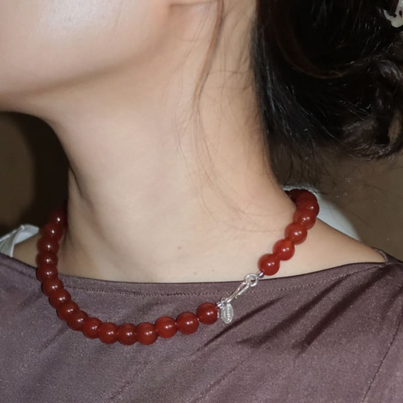 

MARTA 925 silver. Carnelian necklace (10mm) 45CM