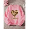 Kids Unisex Black Crewneck Sweatshirt, Glitter Leopard Heart Star Love Print Long Sleeve Pullover, Soft Sweatshirt for Boys Girls Over 4 Years Old