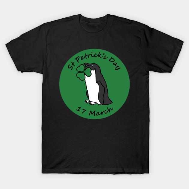 Men Black Print T-shirt Penguin And Shamrock St Patricks Day No-Cut Transfer Paper Print Cotton Tshirt S