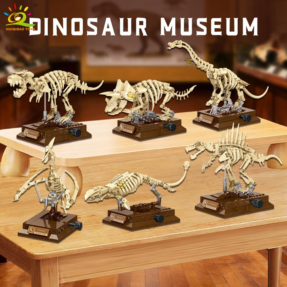 HUIQIBAO Dinosaurierskelett Fossil Modell Bausteine Triceratops Velociraptor Dino Jurassic Serie Steine für Kinder Spielzeug