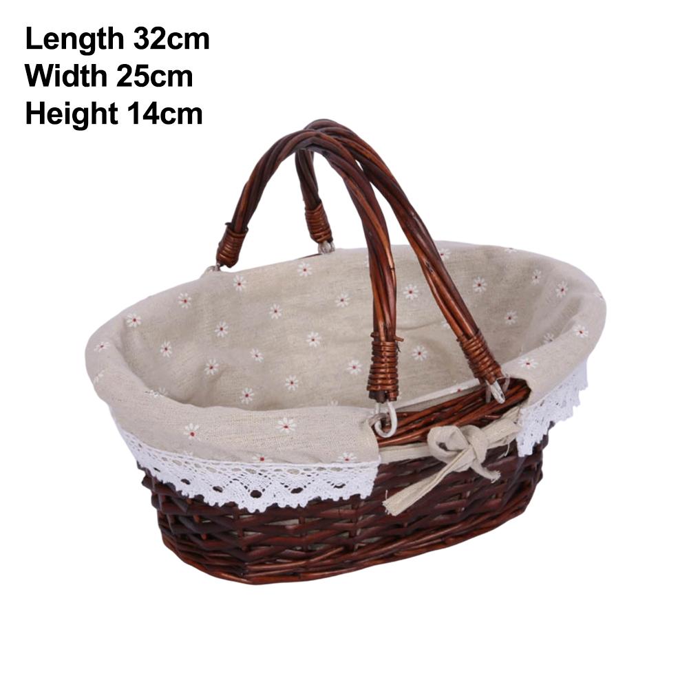 Natural Hand Woven Basket with Handle Storage Basket Linen Cloth Lined for Kitchen Dining and Household Organization