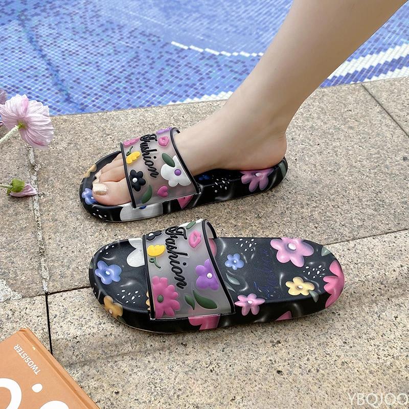 Ladies' Slippers Summer Sunflower New Flat Bottomed Bathroom Anti Slip Outer Wear Couple Soft Soled Beach Sandals Flat Bottomed