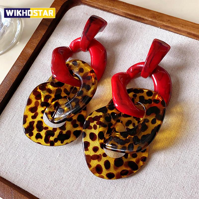 Trend Acrylic Geometric Leopard Print Circle Earring for Women Creative Irregular Colorful Round Drop Earrings 2025 Jewelry