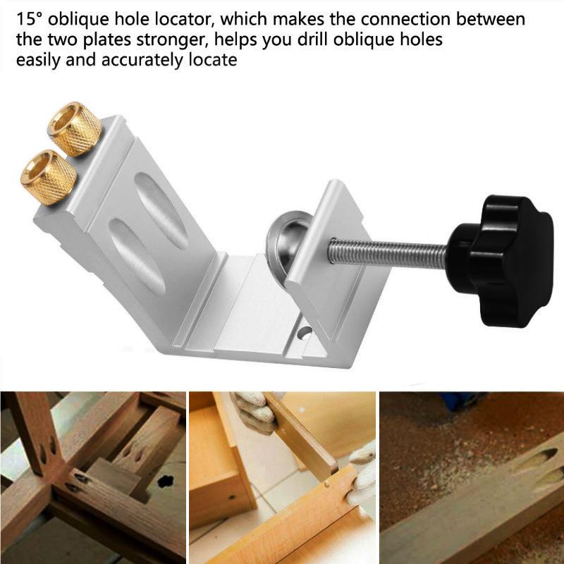 Kit de Gabarito para Furos Oblíquos com Brocas Posicionador para Marcenaria Ângulo de 15 Graus Conjunto de Guias de Broca Ferramentas de Carpintaria