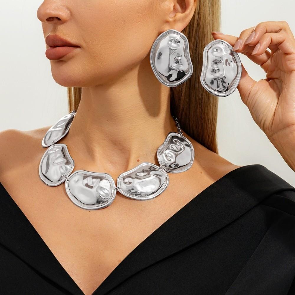 Zinc Zinc Alloy Gold Silver Color Jewelry Set Bohemian Style Irregular Oval Chokers Necklaces  Women