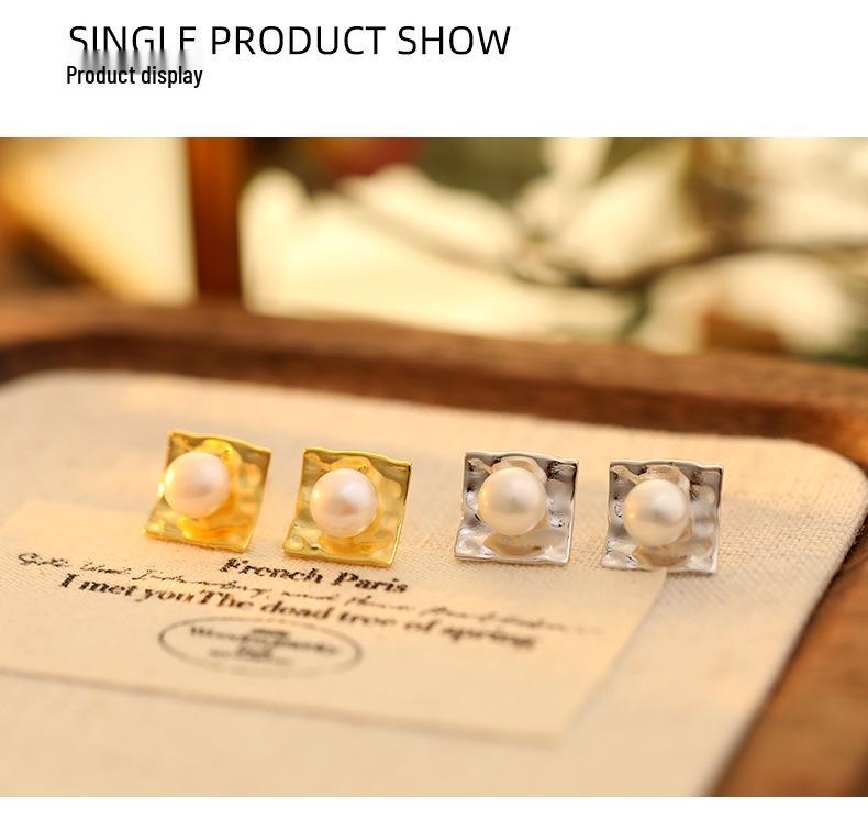 Banyan Tree S925 Silver Geometric Shell Pearl Earrings - Korean Trendy Niche Style