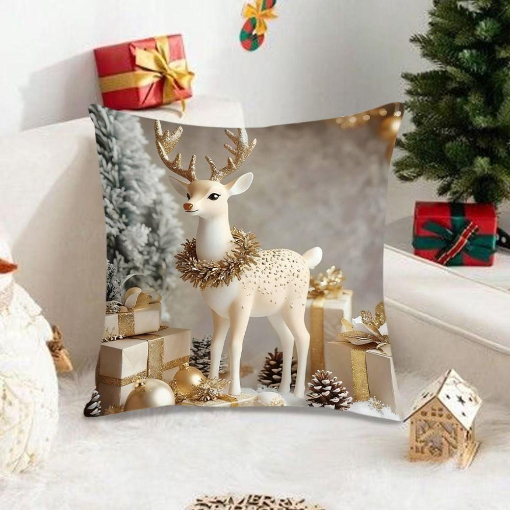 45x45cm Decorative Cushion Cover Linen Throw Pillow Cover Christmas Pillowcase  Holiday Supplies