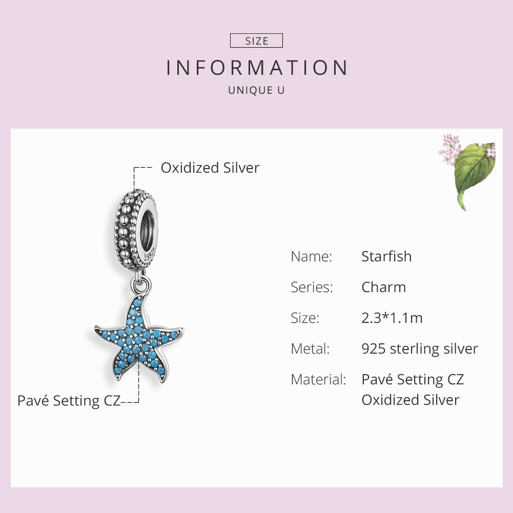 BAMOER Starfish Pendant Charm 925 Sterling Silver Sea Creature Ocean Charms for Bracelet
