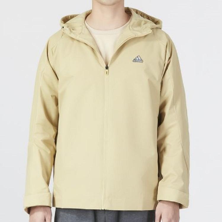 Adidas Solid Color Logo Hooded Jacket Men Outerwear Khaki HY5834