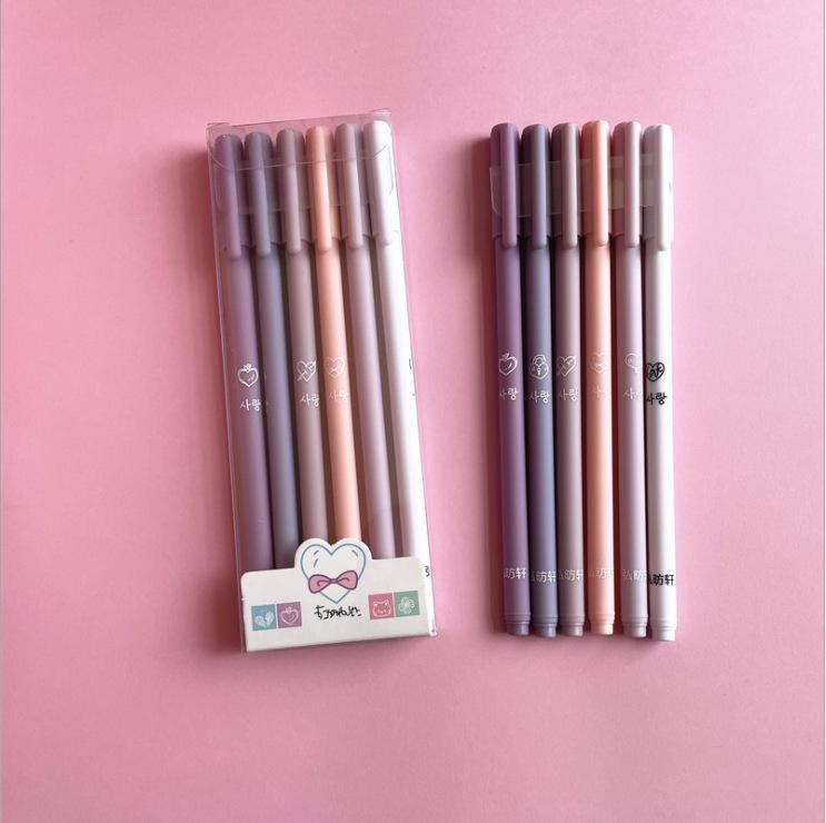 Morandi 6-Piece Neutral Pen Set - Student Stationery Exam Black Sign Pens