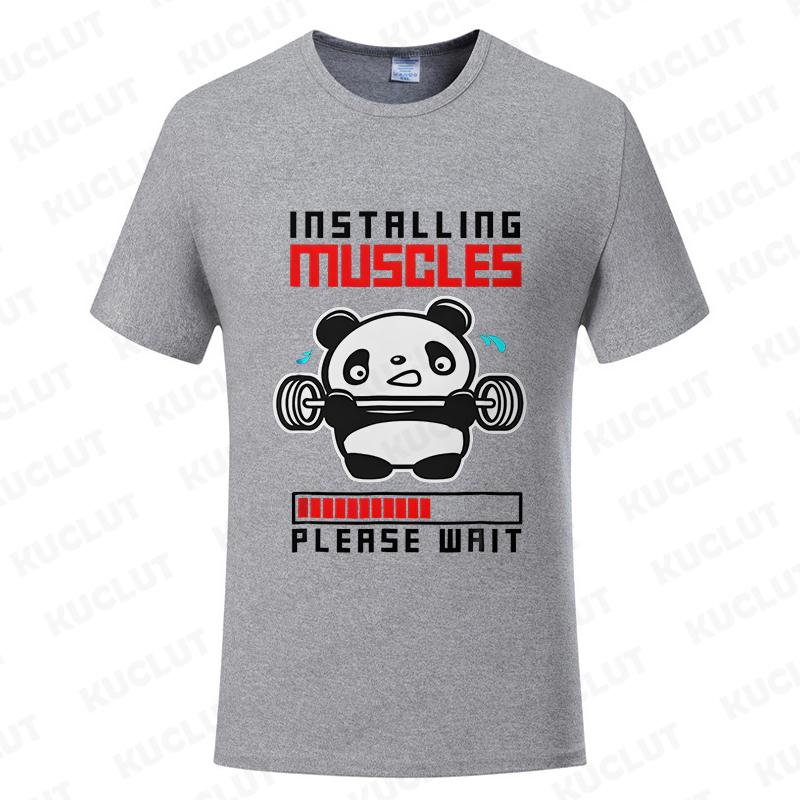 Funny Panda Gym Print T-Shirt Summer Tees for Men Women O-neck Casual Short Sleeve Weightlifting Installing Muscles Fashion Tops