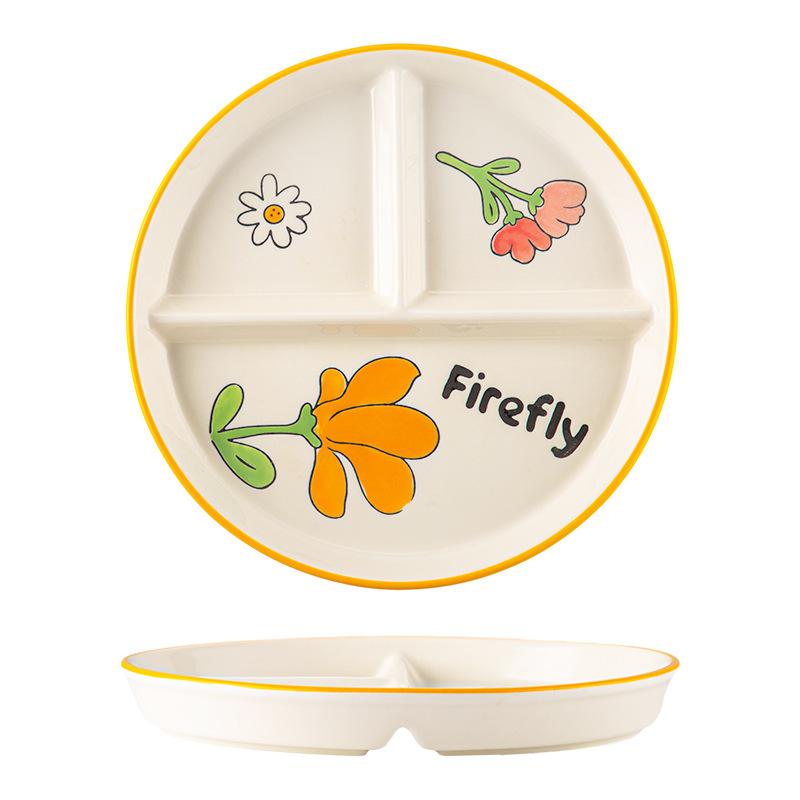 Three-Grid Split-Meal Disc Fat-Reducing Plate One-Person Food Home Breakfast Tableware Children'S Ceramic Nordic Plate