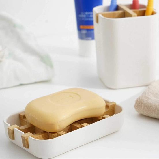 1/2Pcs Bamboo Soap Dish Shower Soap Bar Holder Bamboo Drain Rack Bathroom Soap Tray Anti-slip Bottom Soap Box