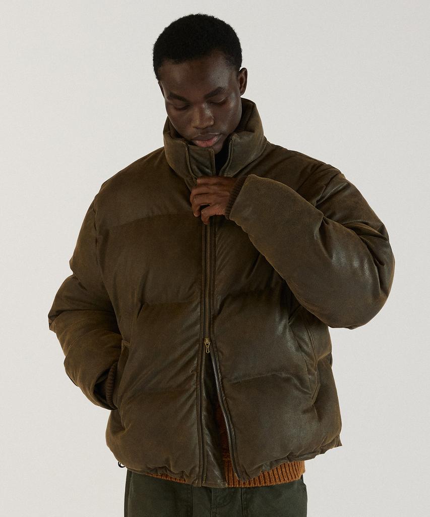 Pealp Vintage Faux Leather Padded Jacket 28(Brown)