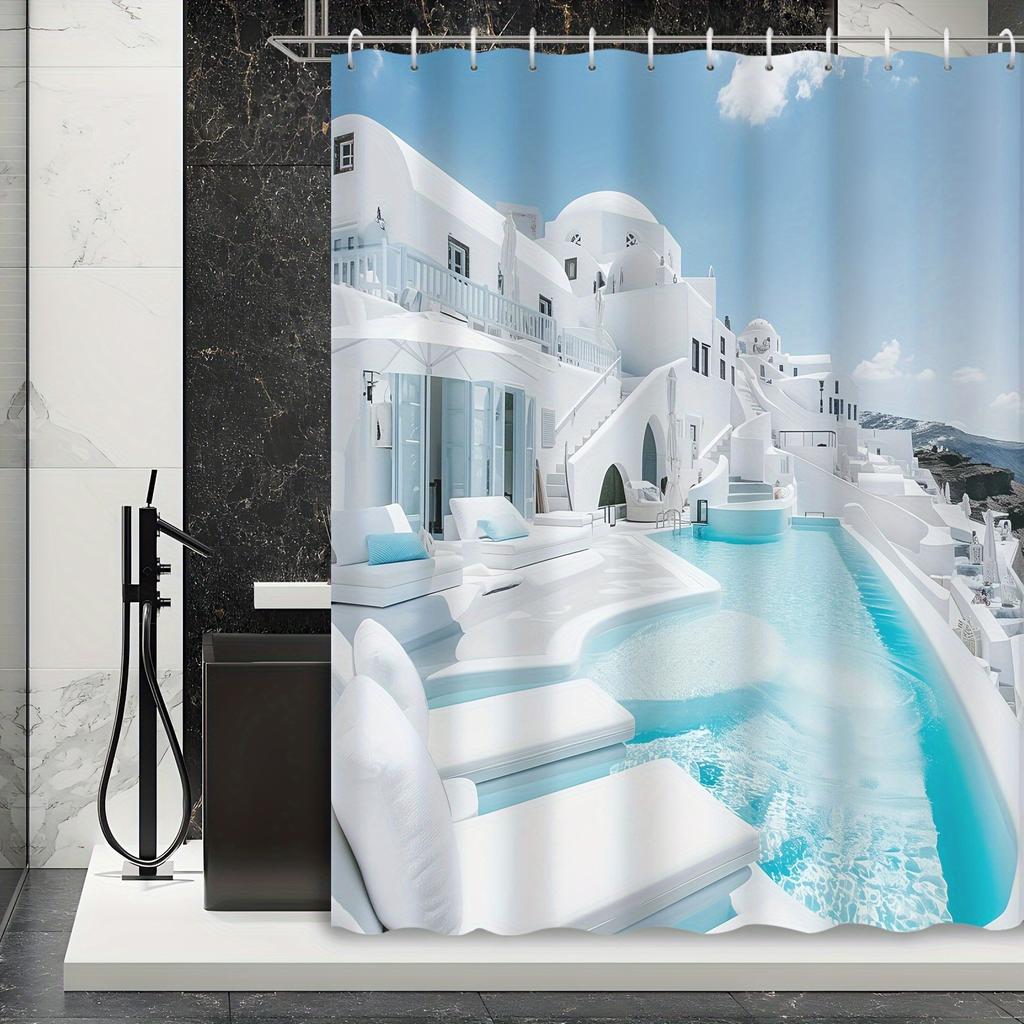 Greek Island Style White Waterproof Shower Curtain for Bathroom Decor, Elegant and Durable, Perfect for Home Spa Experience