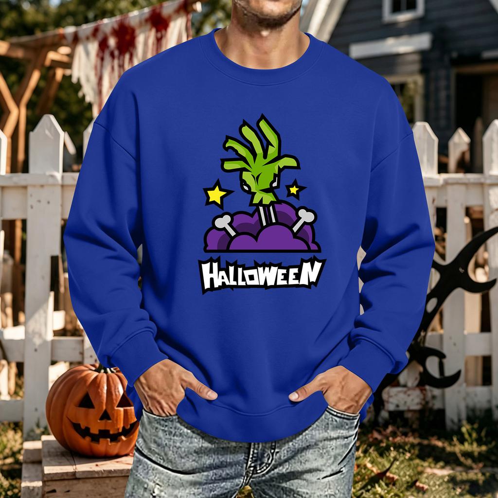 Men's Halloween Printed Long Sleeve T-Shirt Unisex Crewneck Casual Sports Top