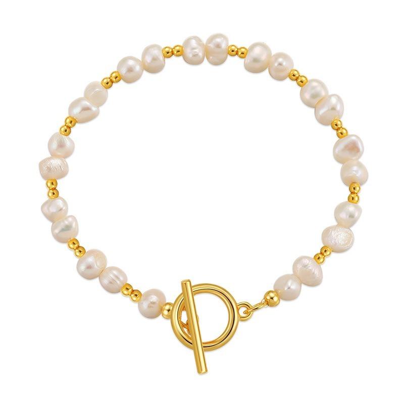 Irregular Natural Pearl Handmade Bracelet Gold Plated Ot Clasp Elegant Sweet Women Jewelry