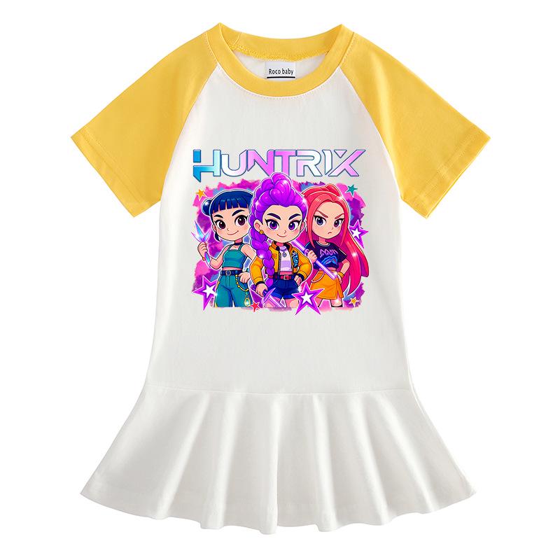Kpop Witcher Girls Pleated Cartoon Dress - Stylish Short-Sleeve Summer Skirt for Children