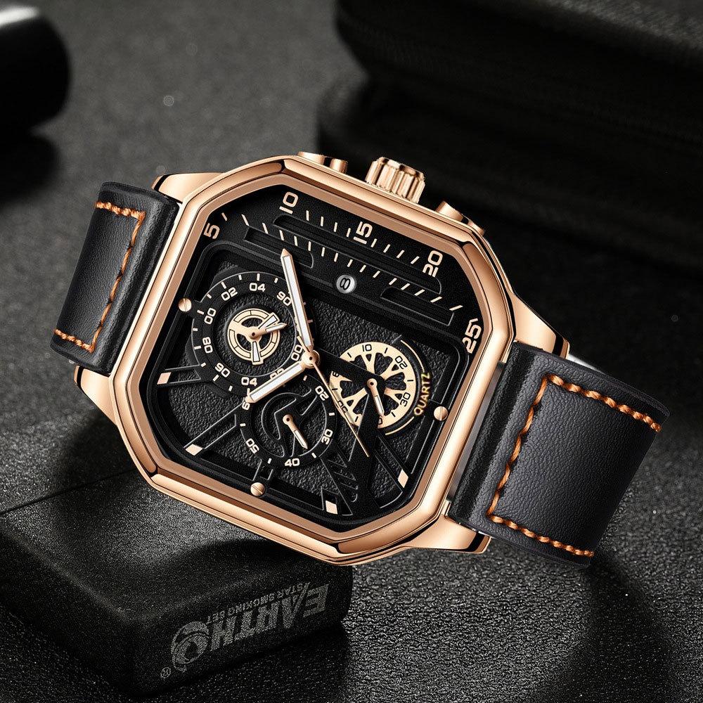 Square Men'S Watch Fashion Watch Double Dial Temperament Student Watch