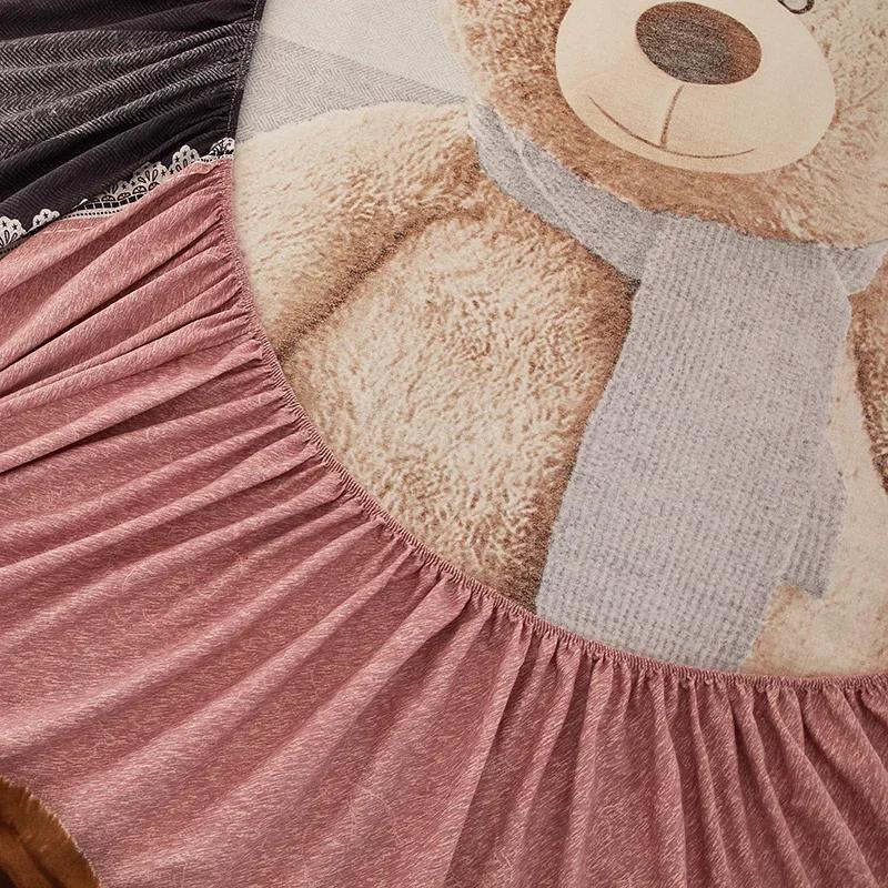 Cute Teddy Bear Pattern Fitted Sheet Set 100% Cotton Anti-slip Mattress Cover with Pillowcases Home Bedding Set for Boys Girls
