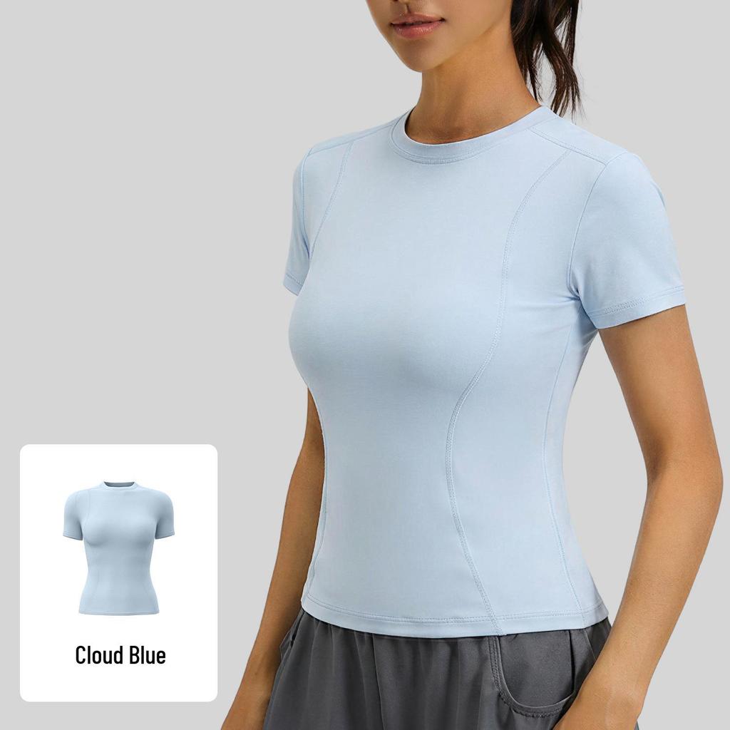 Juyitang Damen Slim Fit Kurzarm-Sportoberteile für Fitnessstudio, Laufen und Yoga