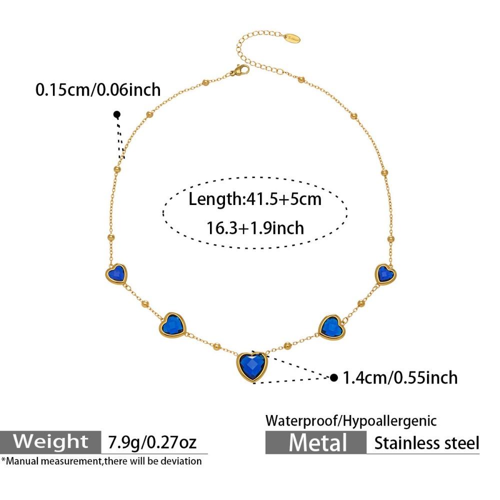 Vintage Heart Glass Necklace Stainless Steel Earrings Hand Chain Heart-shaped Jewelry Set  Gift