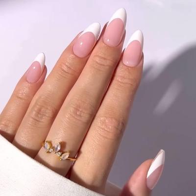 Short Almond French White Press-On Nails - Removable & Wearable False Nail Tips