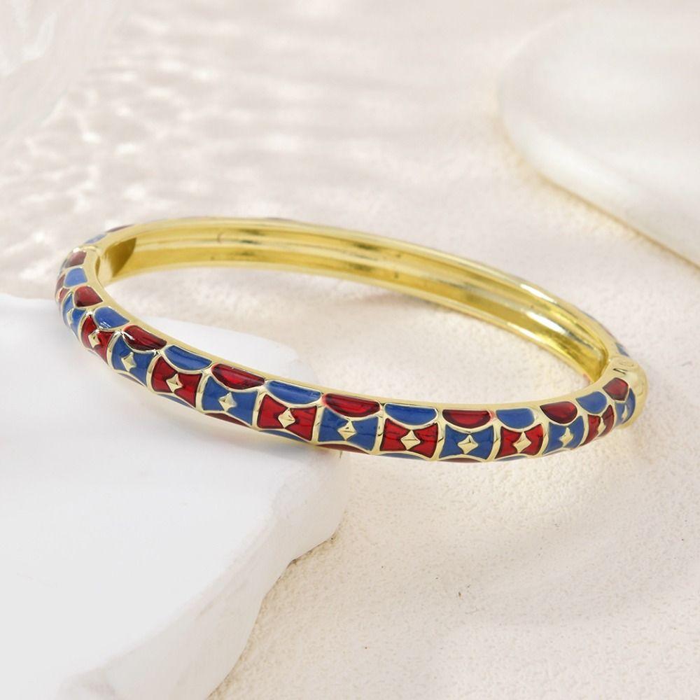 Chinese Hawaiian Flower Bangle Square Shape Women's Hand Bracelet Vintage Cloisonne Bangle  Girls
