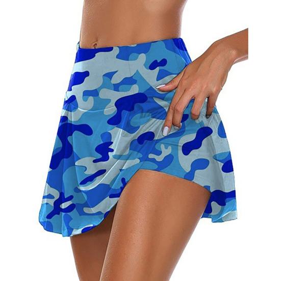 Women Camouflage Fake Two Piece Breathable Elastic Sports Shorts Mini Skirt