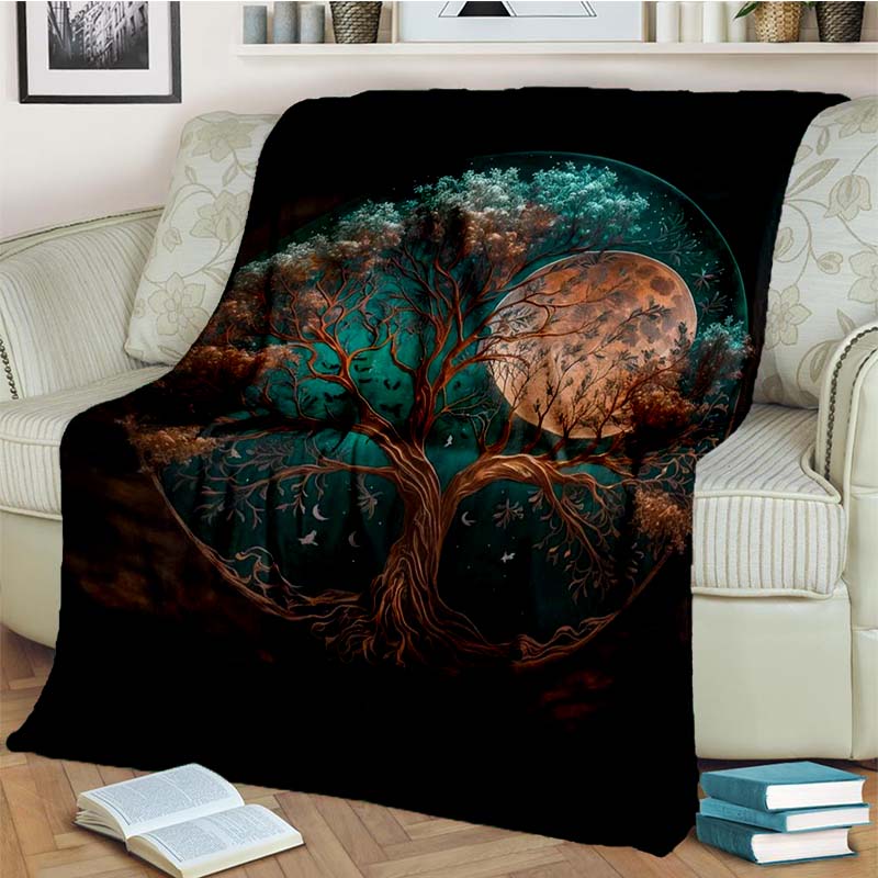 Tree of Life Mystical Celtic Art Print Flannel Blanket Cozy Warm Throw Sofa Bedroom Present Indoor Home Party Lounge Decor