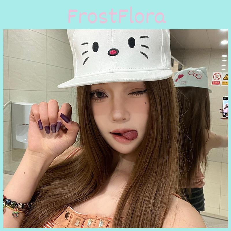 Adorable Japanese Cute Cat White Baseball Cap For Women Stylish Spring Fashion Accessory