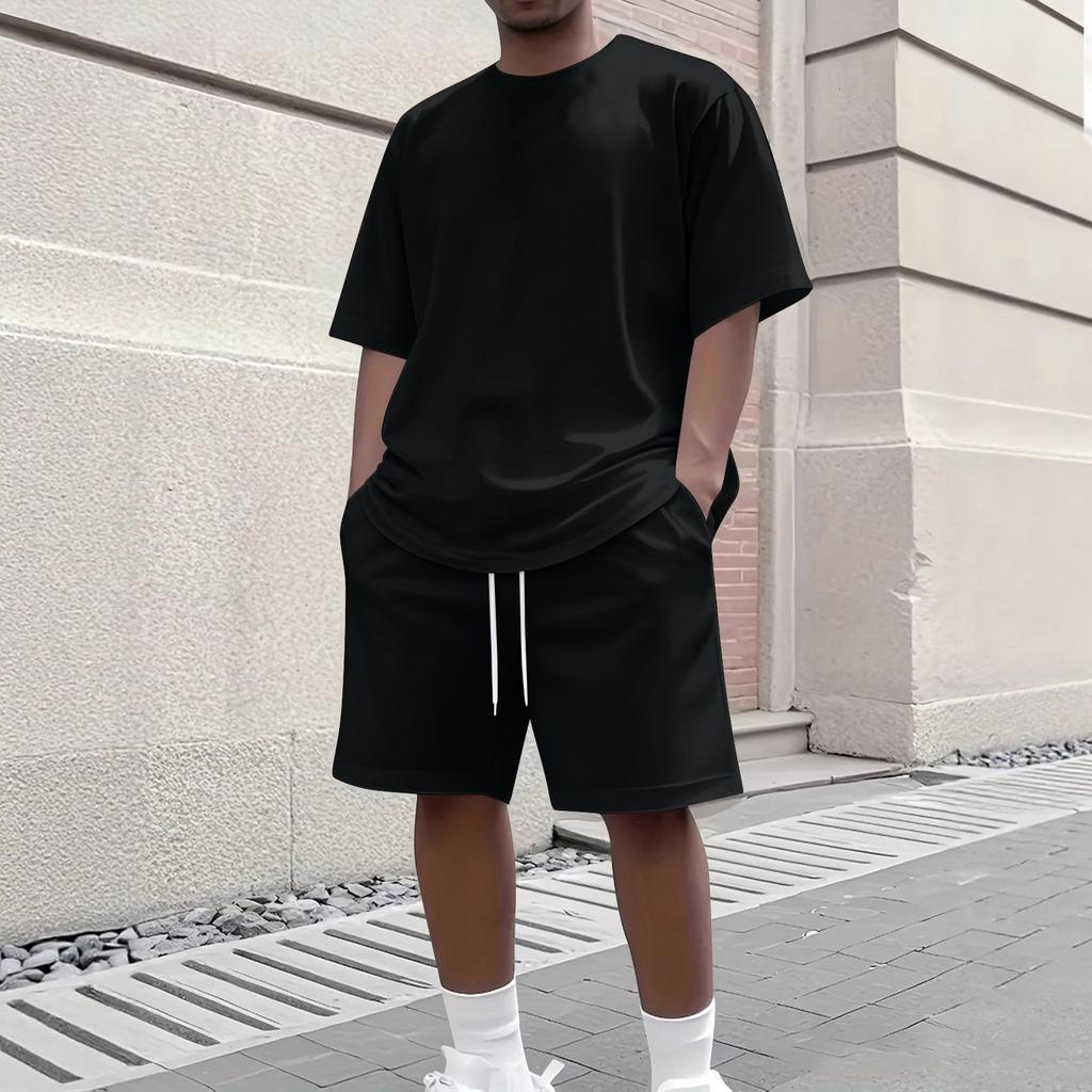 Men's Summer Casual 2-Piece Outfit Round Men's Neck Short Sleeve Tee Shorts Set