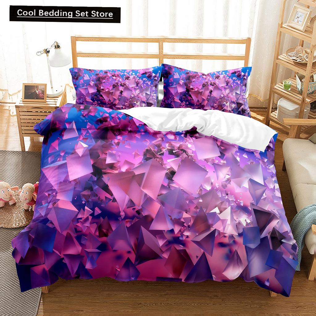 3D Abstract King Queen Duvet Cover Solid Geometry Bedding Set Rotate Three-dimensional Space 2/3pcs Polyester Soft Quilt Cover