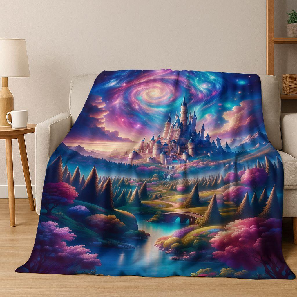 Enchanted Fairytale Princess Castle Gothic Castle Cartoon Flannel Blanket,Cozy Soft Throw Blanket for Home Bedroom Bed Sofa Kids