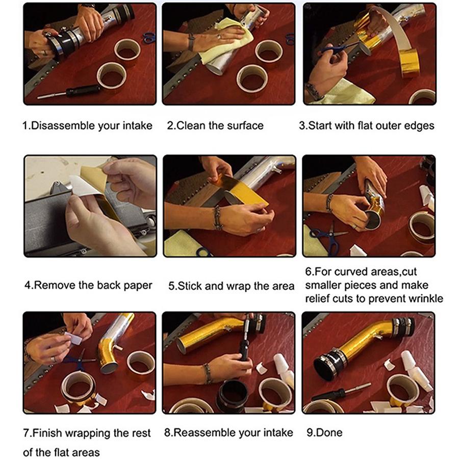 5PCS 2"x5Meter Aluminum Reinforced Tape Adhesive Backed Heat Shield Resistant Wrap Intake Silver