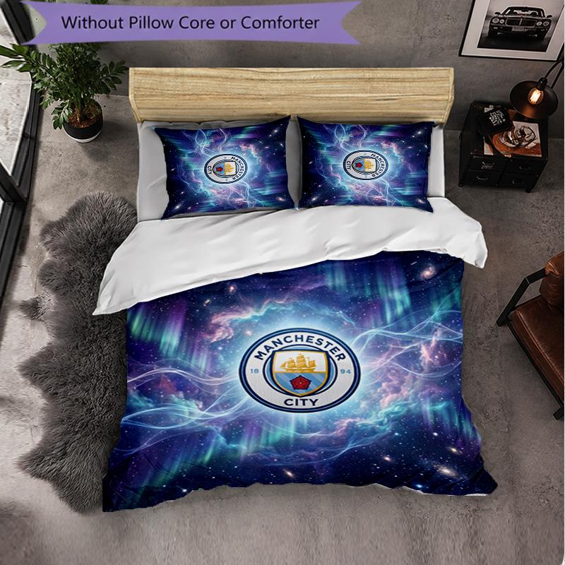 Manchester City Pattern 3 Pieces Bedding Set Soft Microfiber Duvet Cover with Pillow Cases for Bedroom