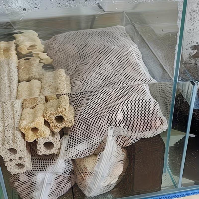 10 Stück Wiederverwendbare Aquarienfiltermedienbeutel mit Reißverschluss - Netzbeutel für Aktivkohle, Keramikringe & mehr