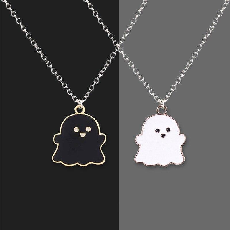 Trendy Black White Ghost Pendant Necklaces For Women Men Best Stylish Jewelry Friends Cute Style Lovely Ghost Pendant Necklaces StylishTrendy Pendant