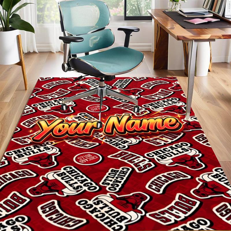 Chicago Bulls Design Area Rug Personalized Name- Non-Slip, Soft & Cozy Floor Mat for Living Room, Office - Indoor/Outdoor Carpet