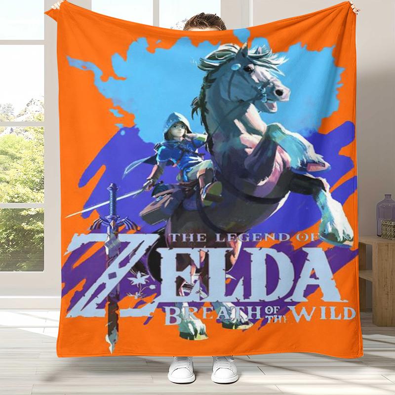 Couverture Flanelle Rétro Z-Zelda Dessin Animé Link Jeux, Jeté Peluche Ultra Doux Chaud pour Maison Chambre à Coucher Lit Canapé Couverture Camping Pique-nique enfant