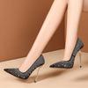 Luxury Thin High Heels Pumps Shoes Woman Large Size Point Toe Red Black Crystal Heeled Party Bridal Wedding Dress Shoes Ladies