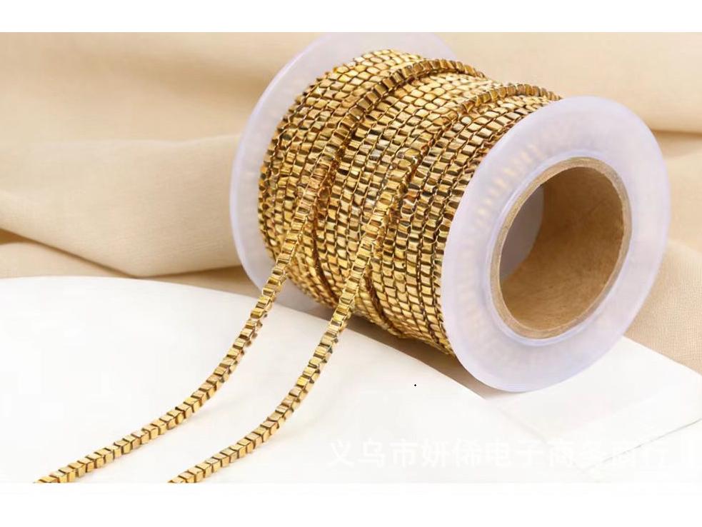 304 Stainless Steel 18K Gold Box Chain Necklace Bracelet Jewelry Accessories (Vacuum Electroplated, Square Chain, In Stock)