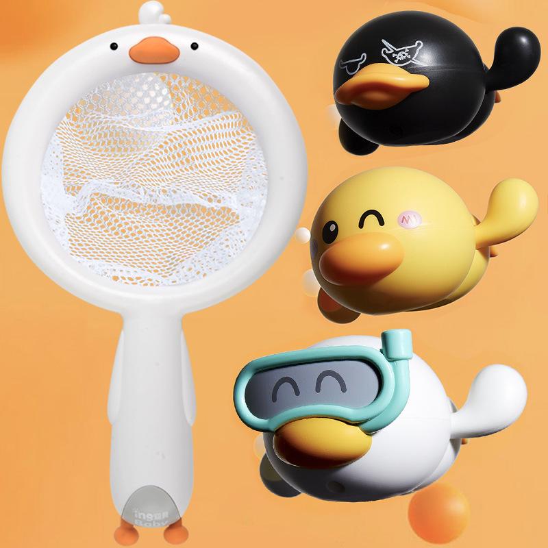 

Baby Bath Toys Set: Little Deer, Duckling & Kitten Fishing Net for Water Play