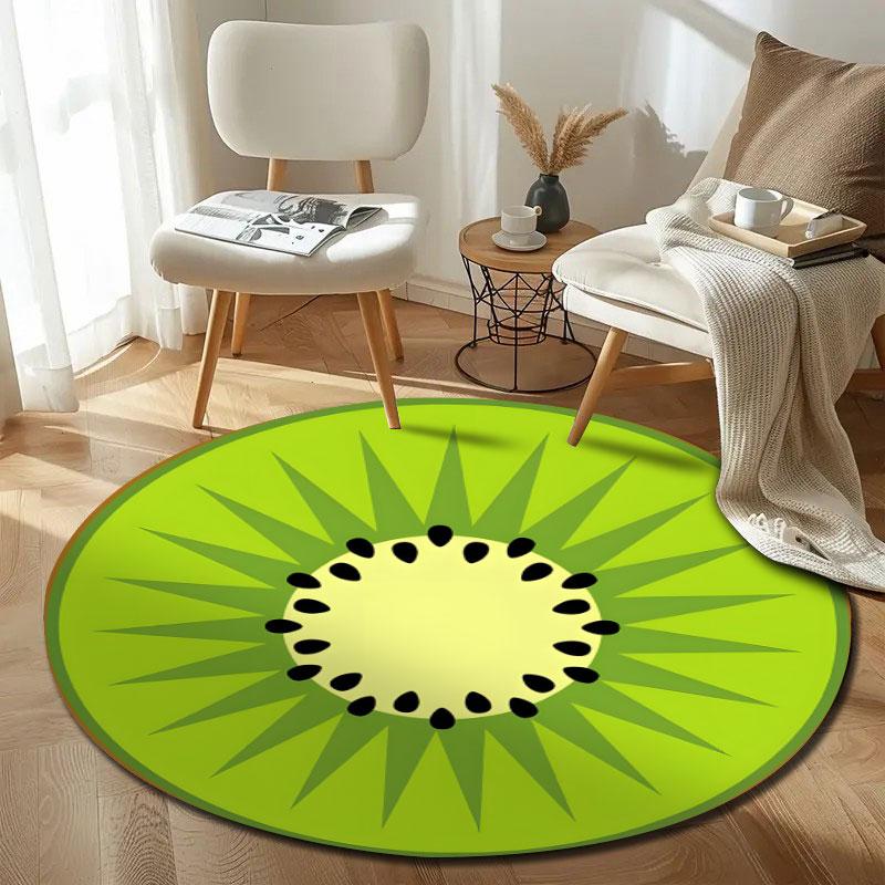 Kiwi Fruit Slice Fresh Green Cross Section Pattern Round Rug, Bright Flat Fruit Style Design, Cozy Bedroom Living Room Playroom Nursery
