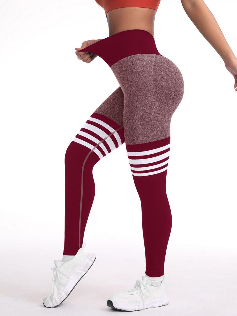 Women's Seamless High-Waisted Striped Peach Lift Yoga Leggings