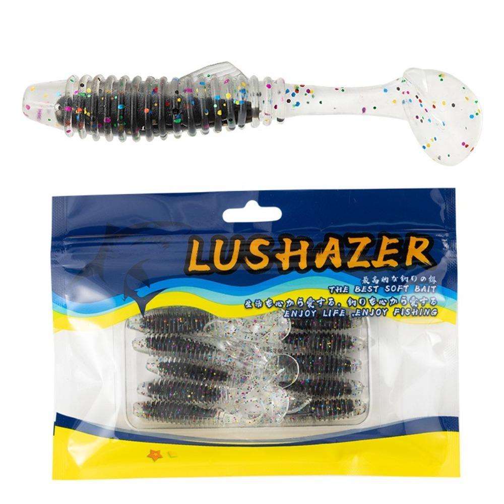

10Pcs 6.5cm 2g Soft Lure Soft Material Paddle Tail Fishing Bait Worm Ribbed Texture Wobbler Action Silicone Worms Baits